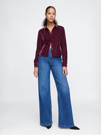 GAP - Cropped Velvet Shirt NOIR RED 2