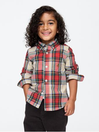 GAP - Organic Cotton Poplin Shirt RED PLAID