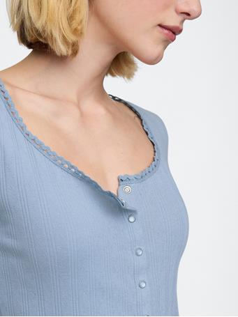 GAP - Cropped Pointelle Cardigan BLUE SUEDE