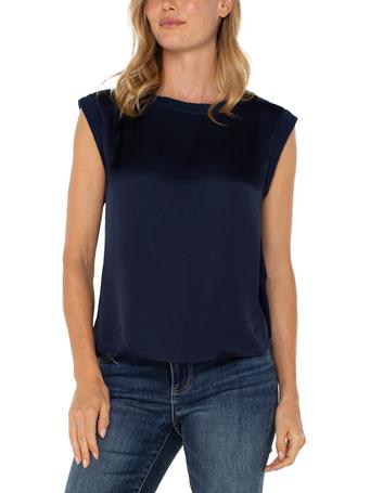 LIVERPOOL JEANS - Sleeveless Woven Knit Top DARK NAVY