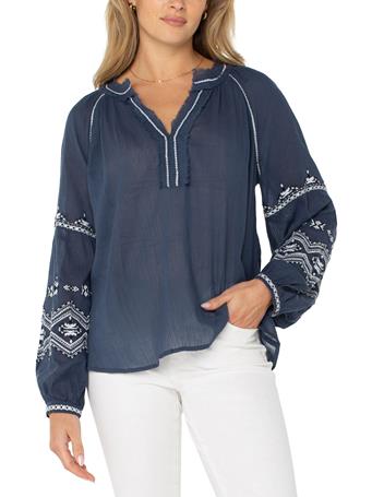 LIVERPOOL JEANS - Long Sleeve Raglan Woven Blouse INSGNA BL W EMB