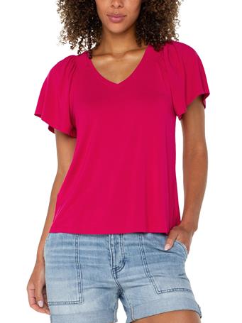 LIVERPOOL JEANS - Flutter Sleeve Knit Top CERISE