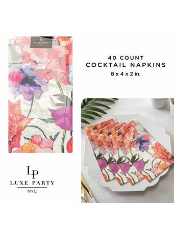LUXE PARTY - 40-Pack Guest Red Watercolor Floral Napkins WHITE