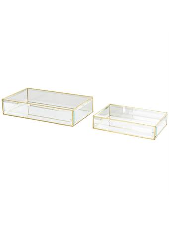 UMA HOME DECOR - Clear Glass Beveled Jewelry Box with Gold Metal Frame - Set of 2 GOLD