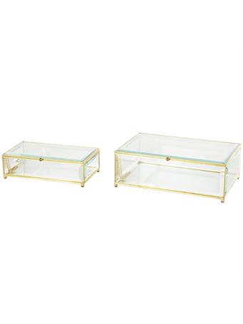 UMA HOME DECOR - Clear Glass Beveled Jewelry Box with Gold Metal Frame - Set of 2 GOLD