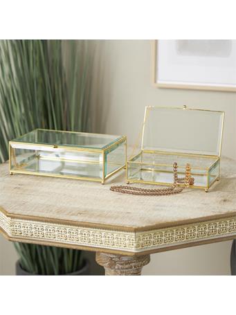 UMA HOME DECOR - Clear Glass Beveled Jewelry Box with Gold Metal Frame - Set of 2 GOLD