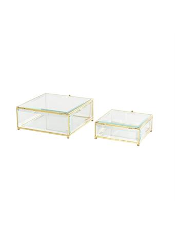 UMA HOME DECOR - Clear Glass Beveled Jewelry Box with Gold Metal Frame - Set of 2 GOLD