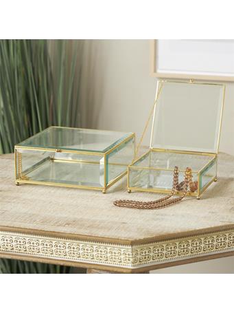 UMA HOME DECOR - Clear Glass Beveled Jewelry Box with Gold Metal Frame - Set of 2 GOLD