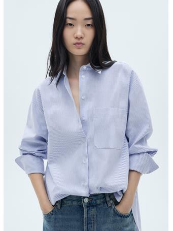 MANGO - Striped Cotton Shirt MEDIUM BLUE
