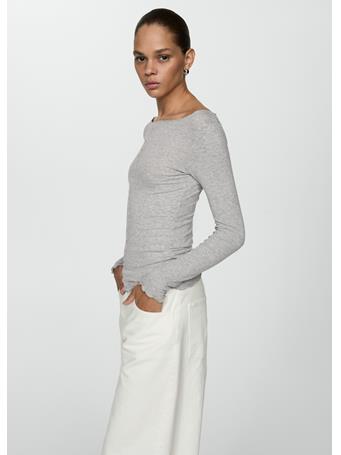 MANGO - Ribbed Long-sleeved T-shirt LT PASTEL GREY