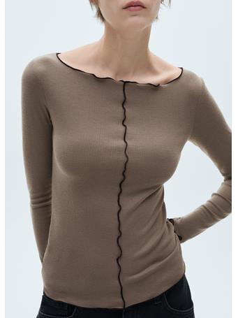 MANGO - Long-sleeved T-shirt With Decorative Seams DARK BROWN
