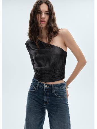 MANGO - Asymmetrical Sequined Blouse BLACK