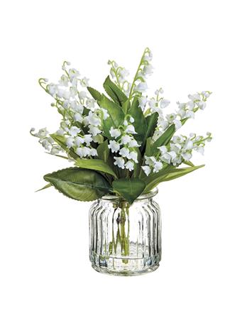 ALL STATE FLORAL - 9" Lily of The Valley in Glass Vase  WHITE
