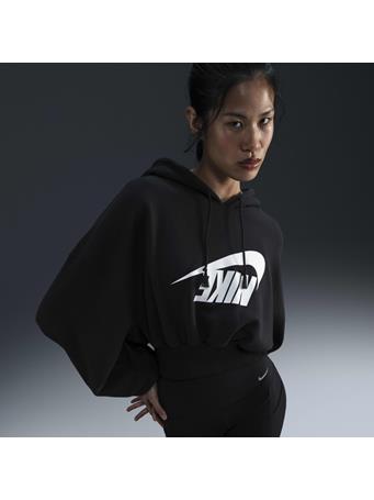 NIKE - Sportswear Women's Oversized Cropped French Terry Pullover Hoodie BLACK