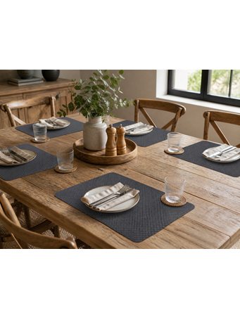 MARINER COTTON - Soft Embrossed Faux Leather Placemat GREY