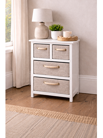 MARINER HOME - 3 Tier Cabinet With Rope Basket WHITE