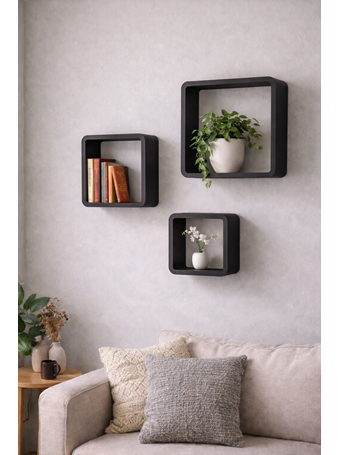 CONTAINED - Wooden Wall Boxes 3 Piece Set BLACK