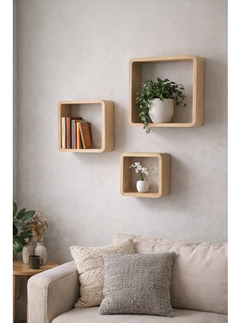 CONTAINED - Wooden Wall Boxes 3 Piece Set LIGHT WOOD