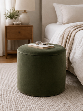 MARINER HOME - Velvet Storage Ottoman 65 OLIVE