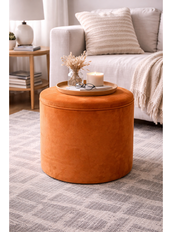 MARINER HOME - Velvet Storage Ottoman 24 ORANGE