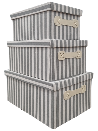 CONTAINED - Cotton And Linen Foldable 3 Piece Box Set GREY/ WHITE