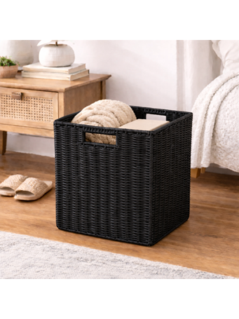 CONTAINED - Paper Rattan Storage Cube BLACK