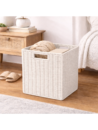 CONTAINED - Paper Rattan Storage Cube WHITE