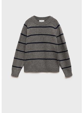 MANGO - Striped Knit Sweater DARK GREY