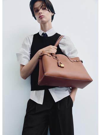 MANGO - Shopper Bag With Padlock MEDIUM BROWN