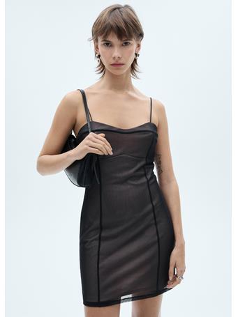 MANGO - Short Mesh Lingerie Dress BLACK
