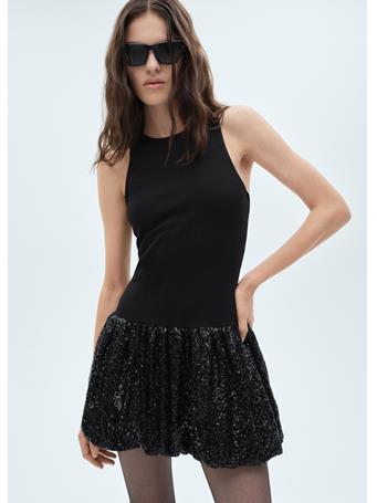 MANGO - Sequin Balloon Skirt Dress BLACK