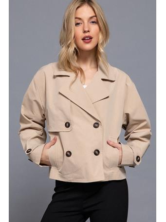 ACTIVE BASIC - Double Breasted Short Trench Jacket BEIGE