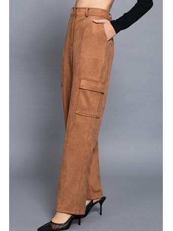 ACTIVE BASIC - High Waist Straight Line Suede Cargo Pants CAMEL