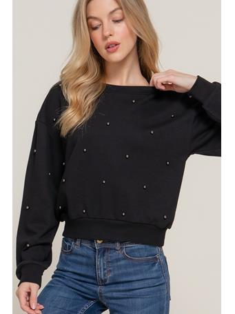 ACTIVE BASIC - Long Sleeve Pearl Stud Detail Sweatshirt BLACK