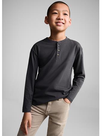 MANGO - Buttoned Cotton T-shirt CHARCOAL