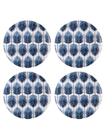 BEACHCOMBERS COASTAL - Isle of Capri Set of 4 Round Plates WHITE/BLUE