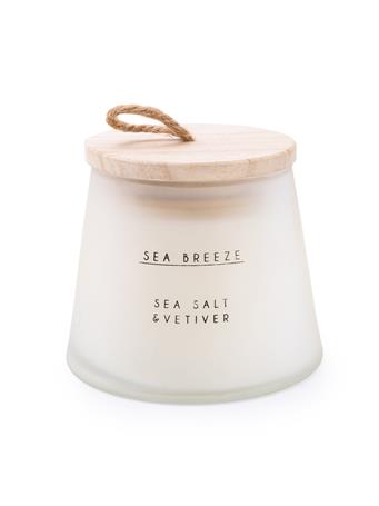 CANDLELIGHT - Large Wax Filled Frosted Glass Pot with Wooden Lid Candle Sea salt Scent WHITE
