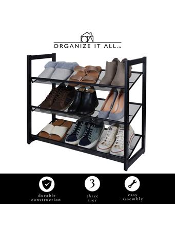 KENNEDY INTERNATIONAL - 3-Tier Shoe Rack Organizer with Mesh BLACK