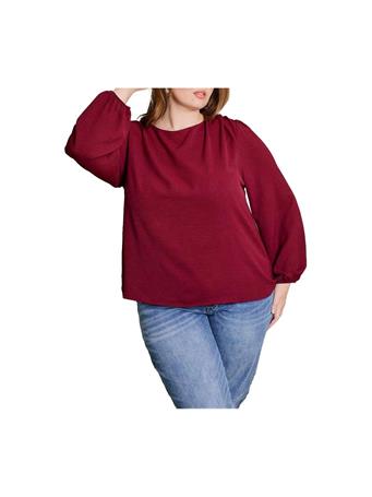 GILLI - One Side Shoulder Shirring Long Sleeve Blouse WINE