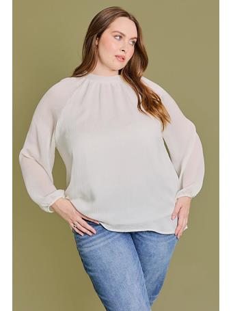 GILLI - Plus Size Mock Neck Long Sleeve Sheer Blouse IVORY