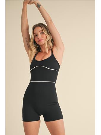 KIMBERLY C SPORT - Cami Onesie with Contrast Piping BLACK