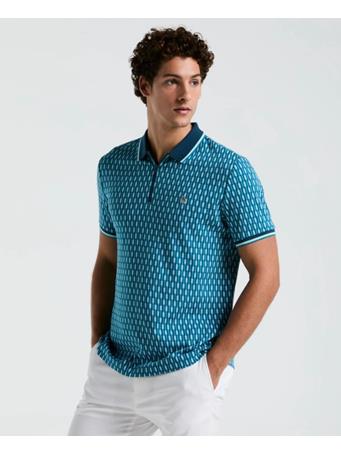 ORIGINAL PENGUIN - Tipped Jacquard Geo Short Sleeve Polo Shirt MOSAIC BLUE