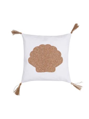 C&F HOME - Shell Handmade Wood Beaded Pillow WHITE