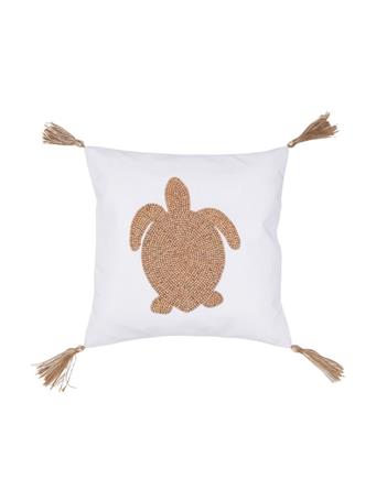 C&F HOME - Turtle Handmade Wood Beaded Pillow WHITE