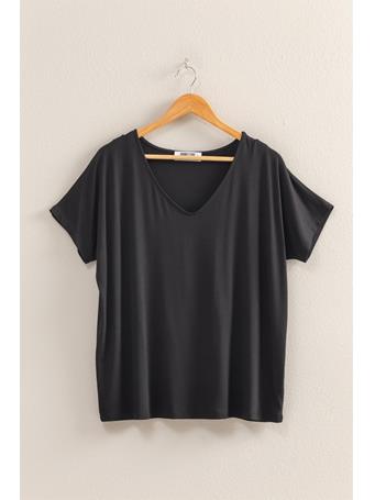 DOUBLE ZERO - V Neck Dolman Short Sleeve Top BLACK