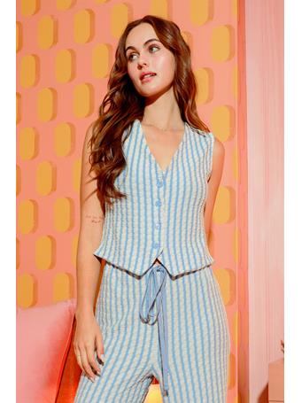 HYFVE - Button Down Striped Knit Vest BLUE
