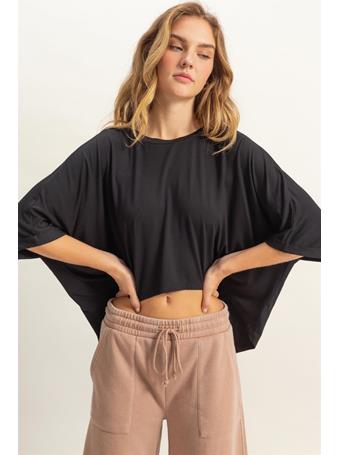DOUBLE ZERO - Round Neck Loose Fit High-Low Top BLACK