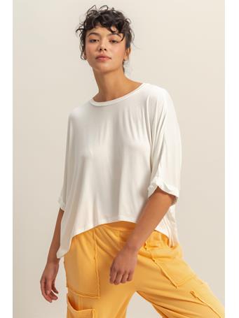DOUBLE ZERO - Round Neck Loose Fit High-Low Top OFF WHITE