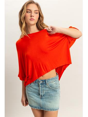 DOUBLE ZERO - Round Neck Loose Fit High-Low Top TOMATO