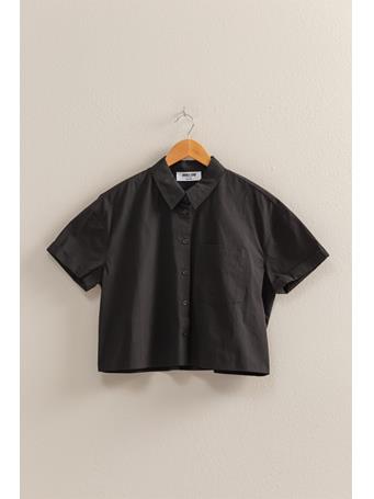 DOUBLE ZERO - Stylish Short Sleeve Cropped Shirts BLACK